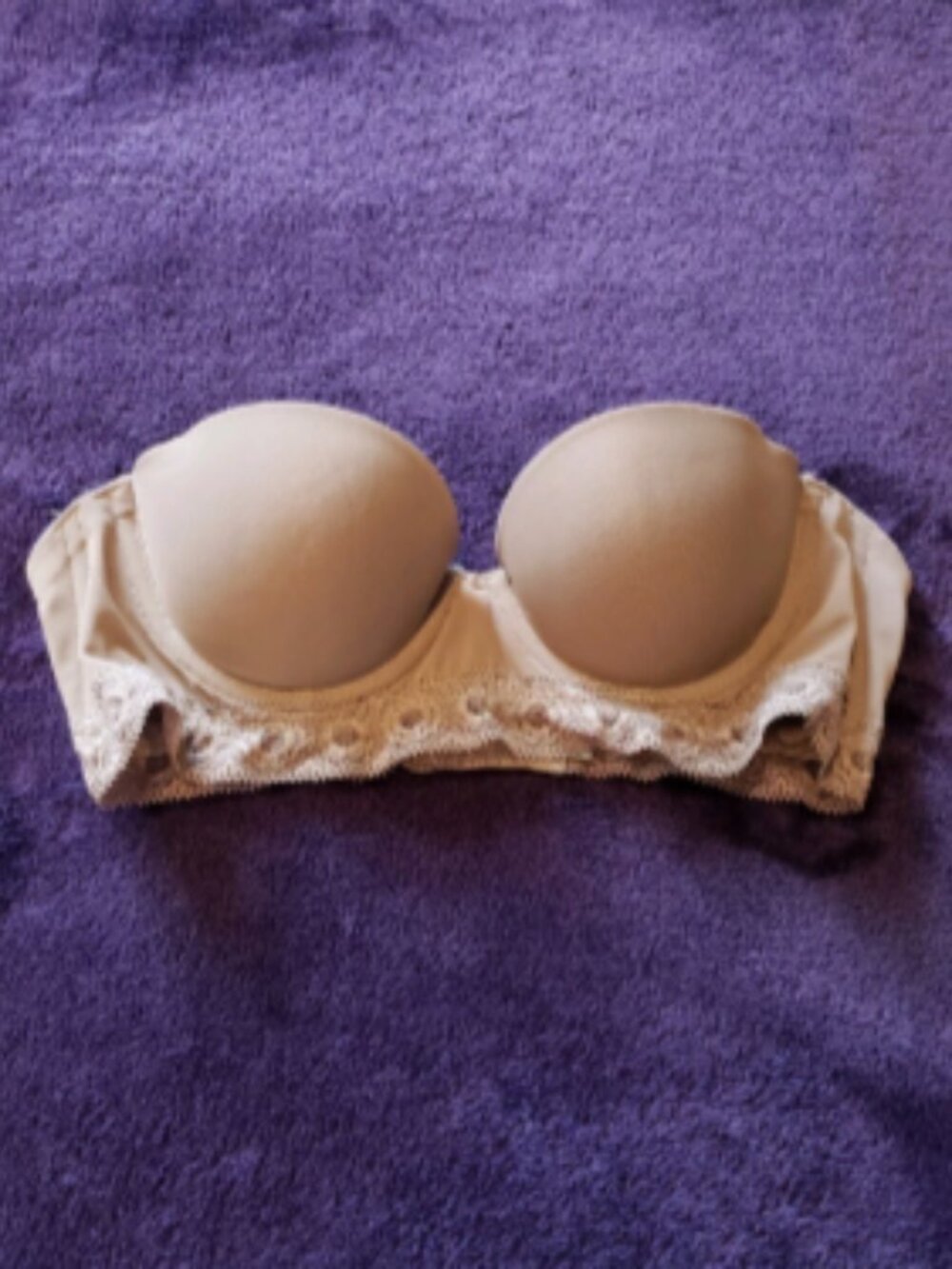 Aerie Brown Strapless Push Up Lace Trim Underwire Padded Bra Size 34A